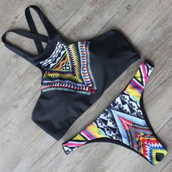 Mosaic Tribal Print Halter Bikini - Picture 2 of 4